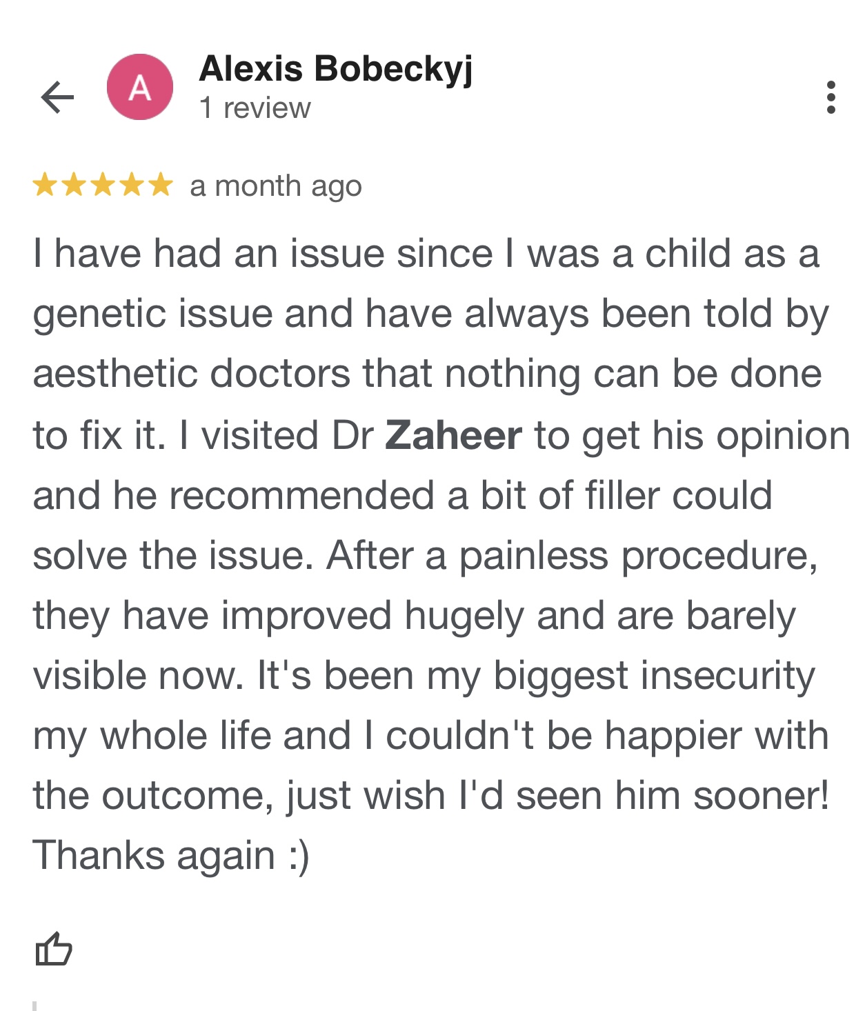 Patient review screenshot by Alexis Bobeckyj