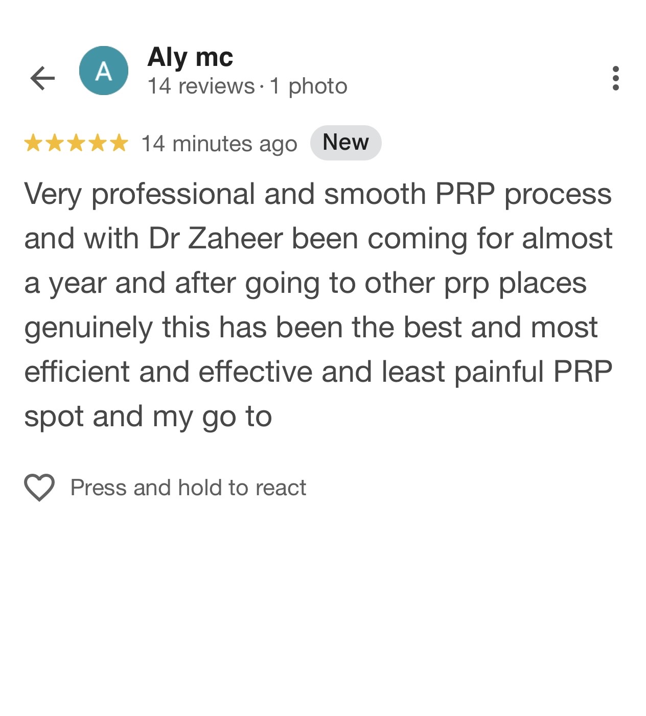 Patient review screenshot by Aly mc