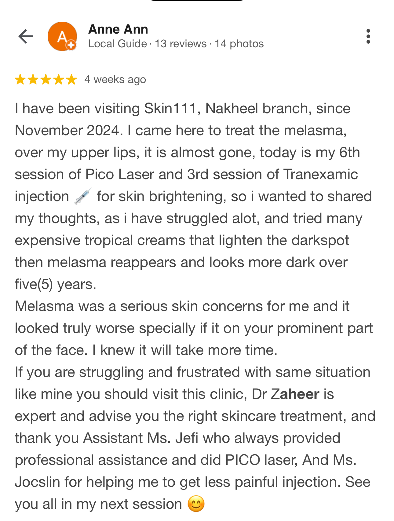 Patient review screenshot by Anne Ann