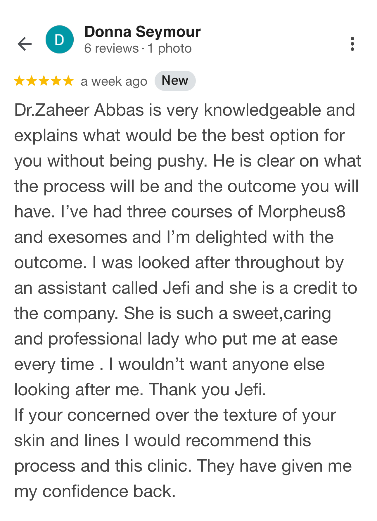 Patient review screenshot by Donna Seymour
