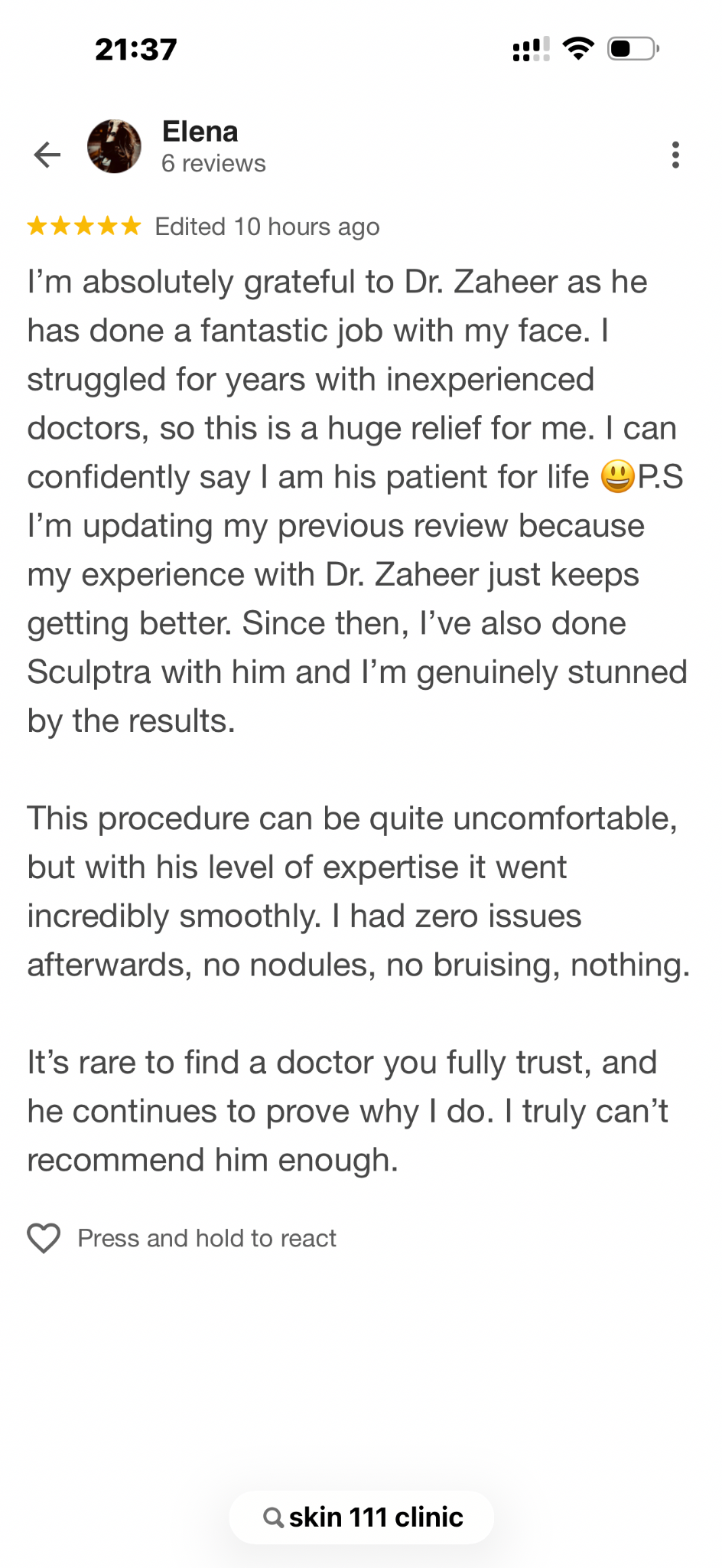 Patient review screenshot by Elena
