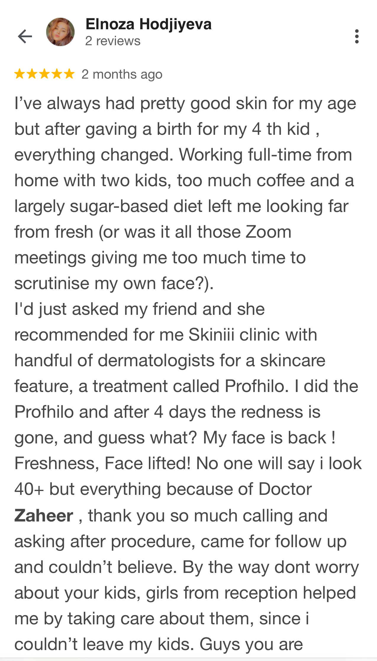 Patient review screenshot by Elnoza Hodjiyeva
