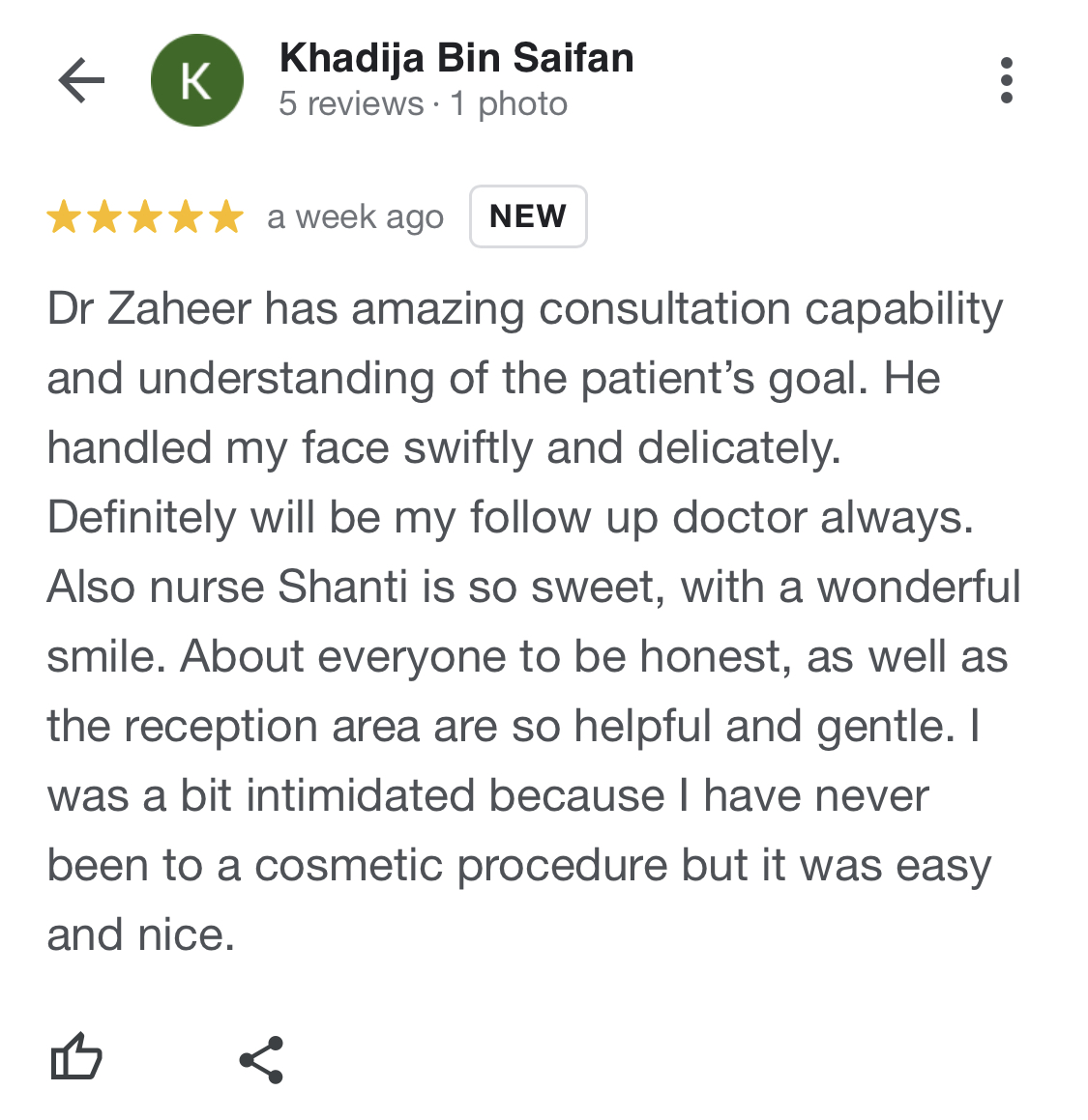 Patient review screenshot by Khadija Bin Saifan