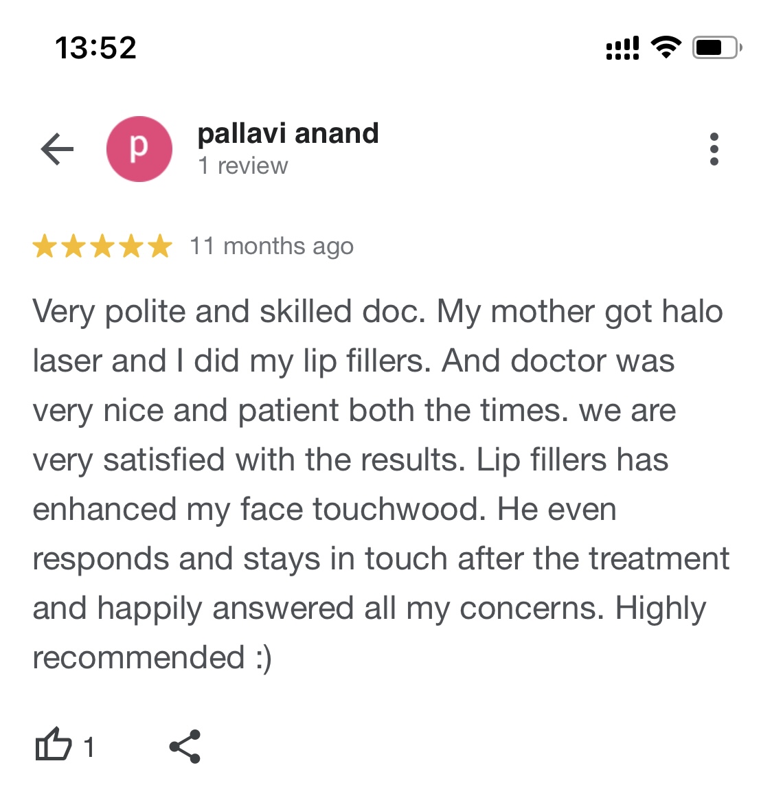 Patient review screenshot by pallavi anand