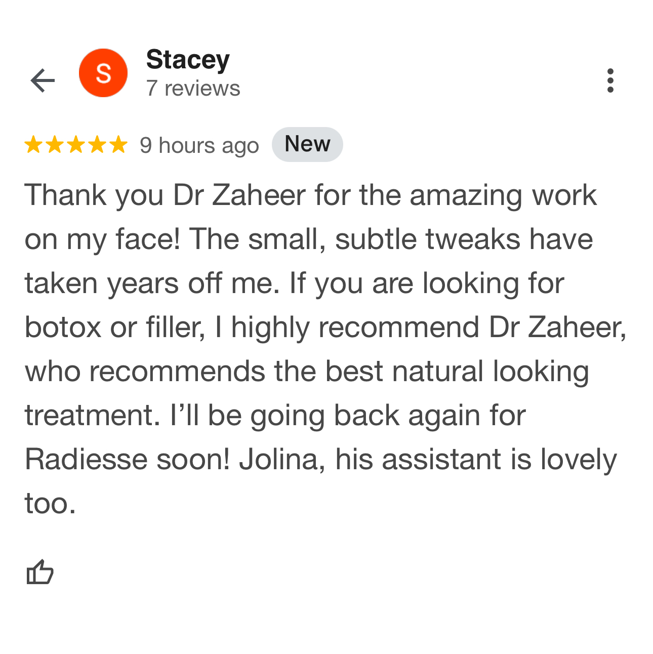 Patient review screenshot by Stacey